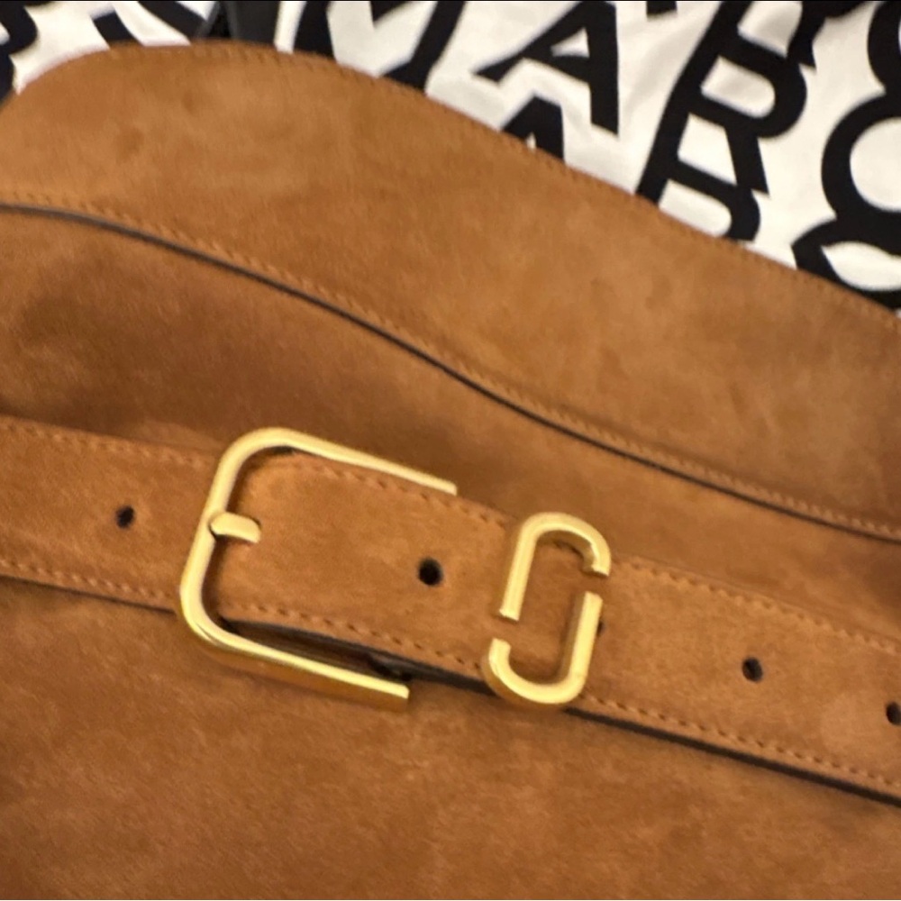 Marc Jacobs Brown Suede Dakota  Satchel Belt-Detail Shoulder Bag Black Handles - Picture 3 of 9